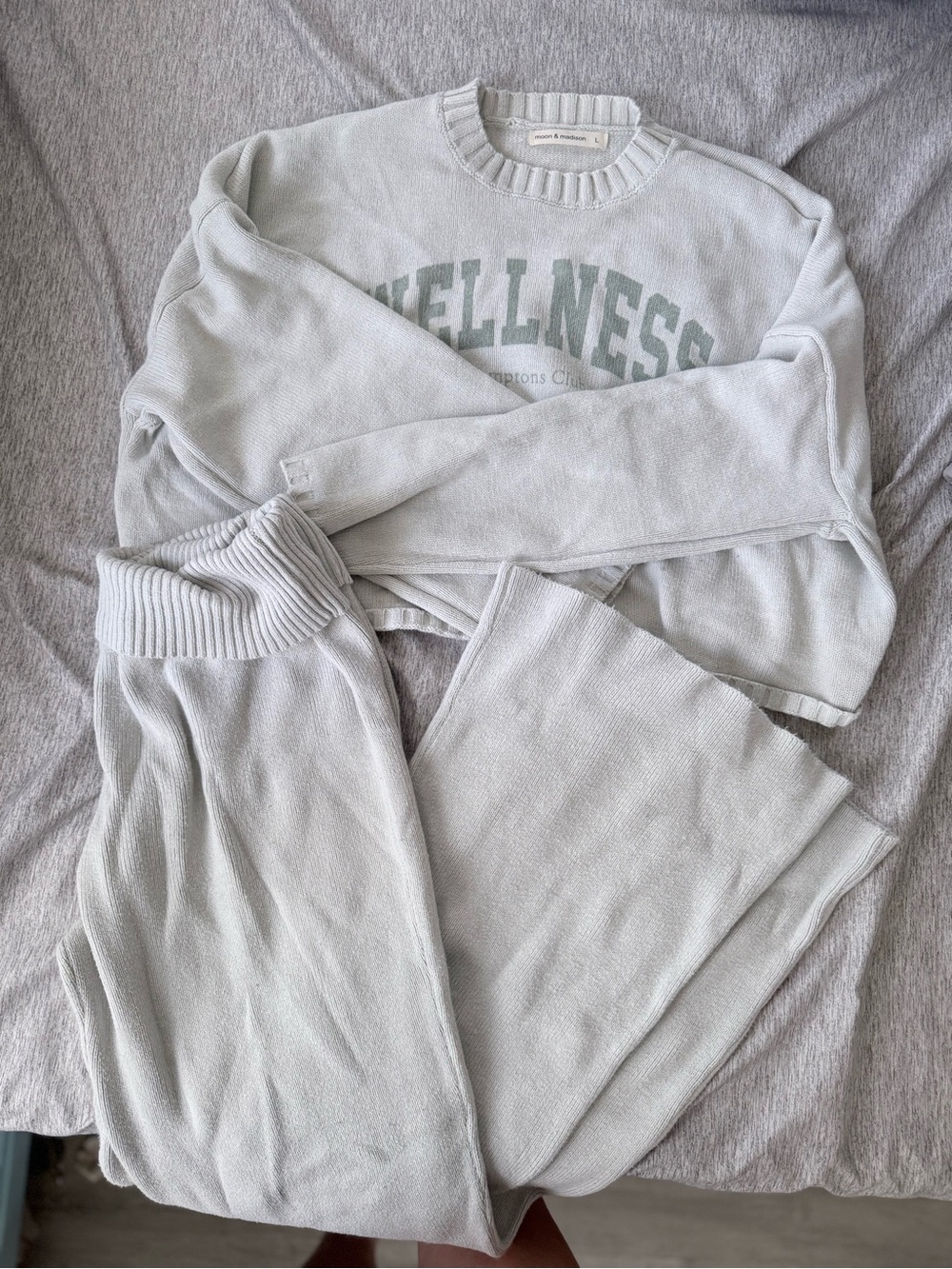 moon & madison Light Gray Knit Logo Sweater set